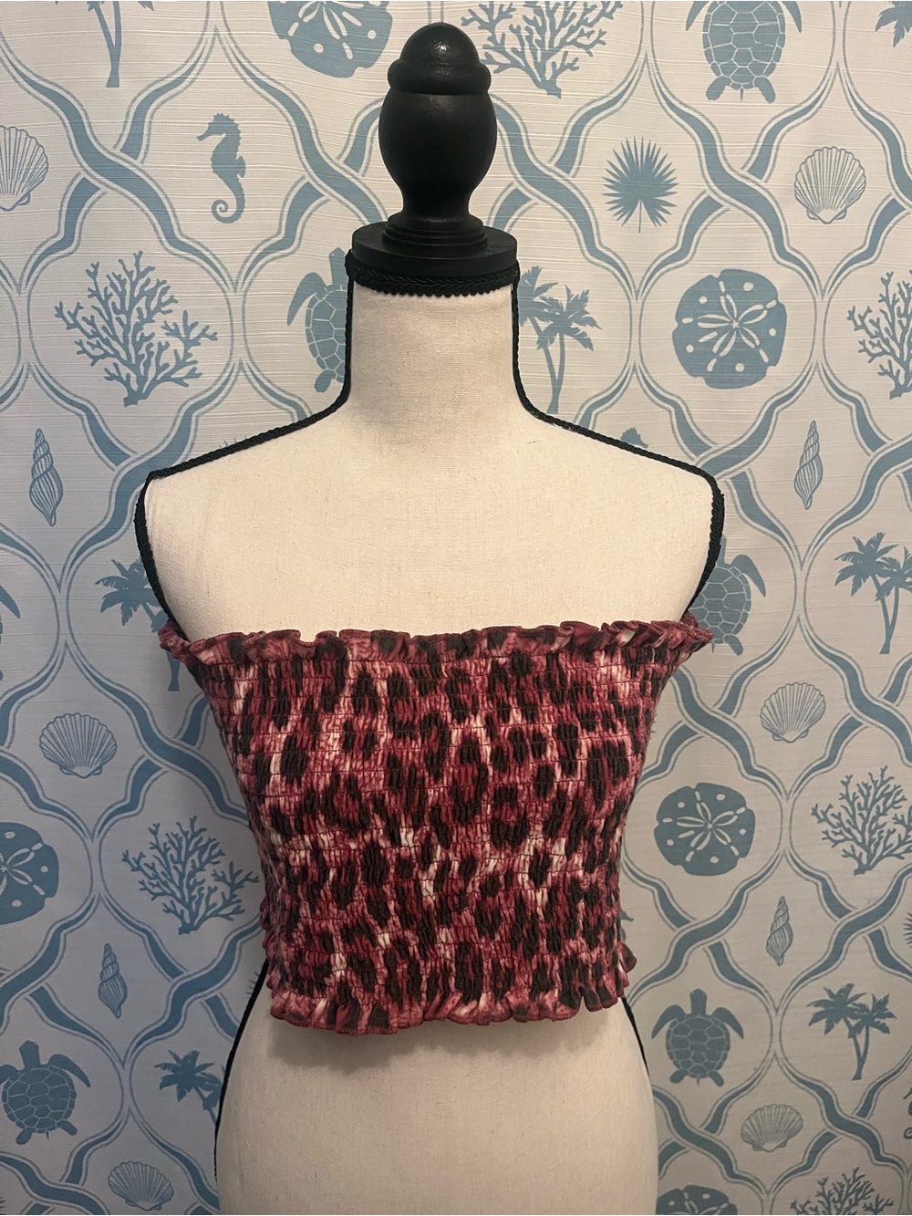 Zenana Plus Size 3X Smocked Leopard Print Tube Top Bandeau Crop Pink